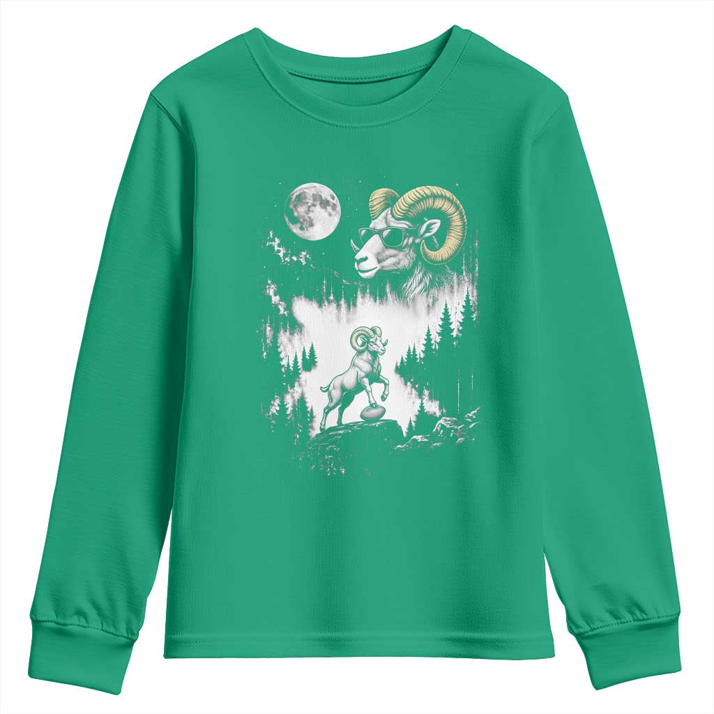 Cool Ram Wearing Sunglasses Moon Nature Vintage Graphic Youth Sweatshirt