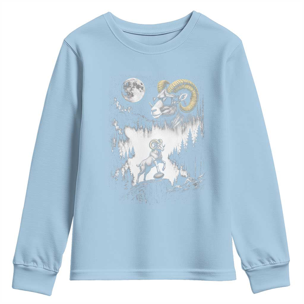 Cool Ram Wearing Sunglasses Moon Nature Vintage Graphic Youth Sweatshirt