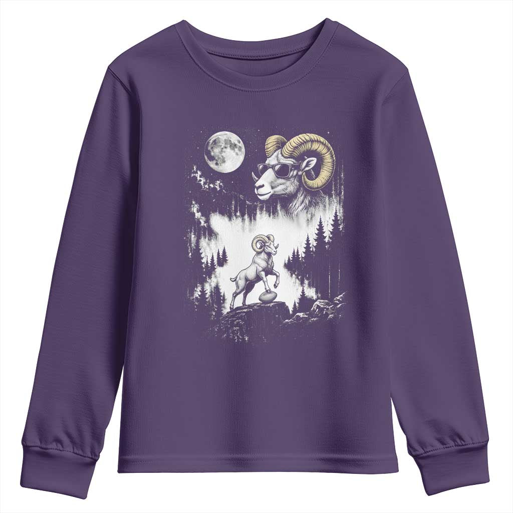 Cool Ram Wearing Sunglasses Moon Nature Vintage Graphic Youth Sweatshirt