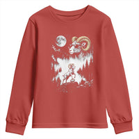 Cool Ram Wearing Sunglasses Moon Nature Vintage Graphic Youth Sweatshirt