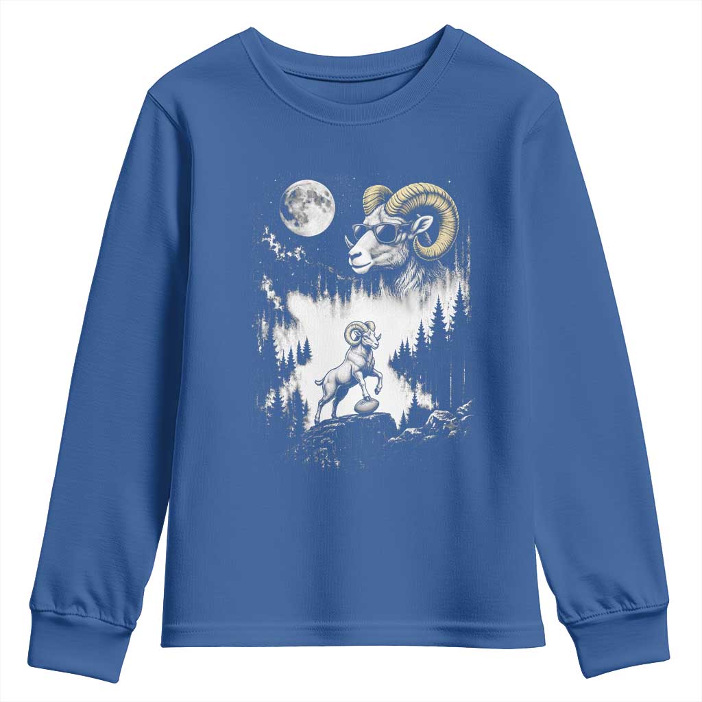 Cool Ram Wearing Sunglasses Moon Nature Vintage Graphic Youth Sweatshirt