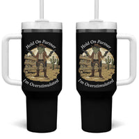 Hold On Partner I Am Overstimulated Tumbler With Handle Funny Cowboy Frog