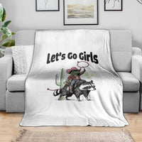 Cowboy Frog Riding Raccoon Throw Blanket Let's Go Girls - Wonder Print Shop