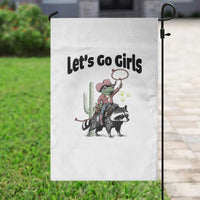 Cowboy Frog Riding Raccoon Garden Flag Let's Go Girls - Wonder Print Shop