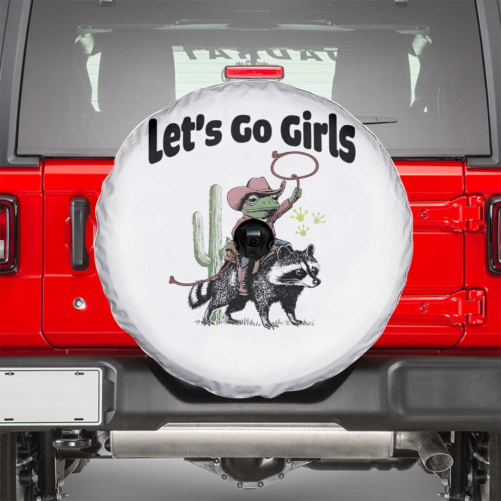 Cowboy Frog Riding Raccoon Spare Tire Cover Let's Go Girls - Wonder Print Shop