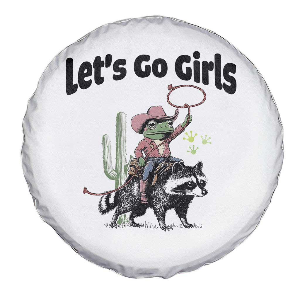 Cowboy Frog Riding Raccoon Spare Tire Cover Let's Go Girls - Wonder Print Shop
