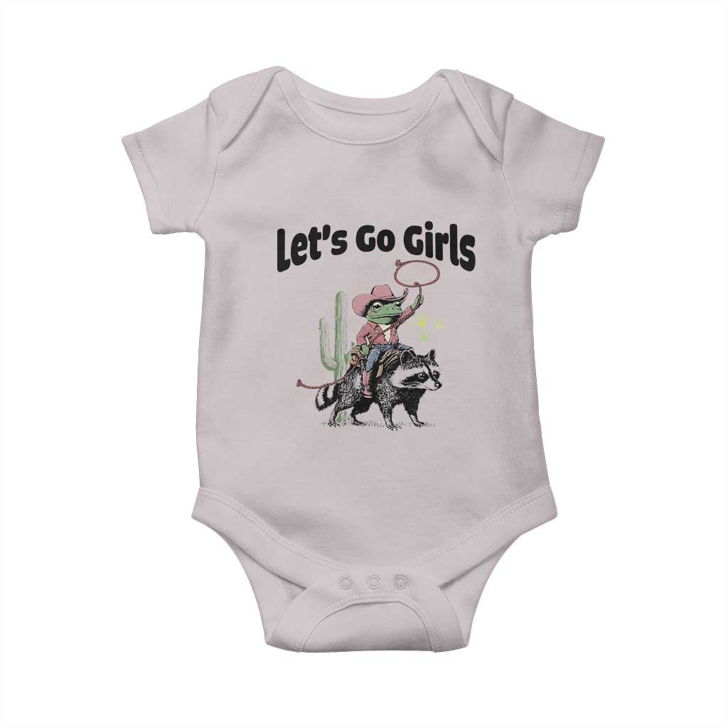Cowboy Frog Riding Raccoon Baby Onesie Let's Go Girls - Wonder Print Shop