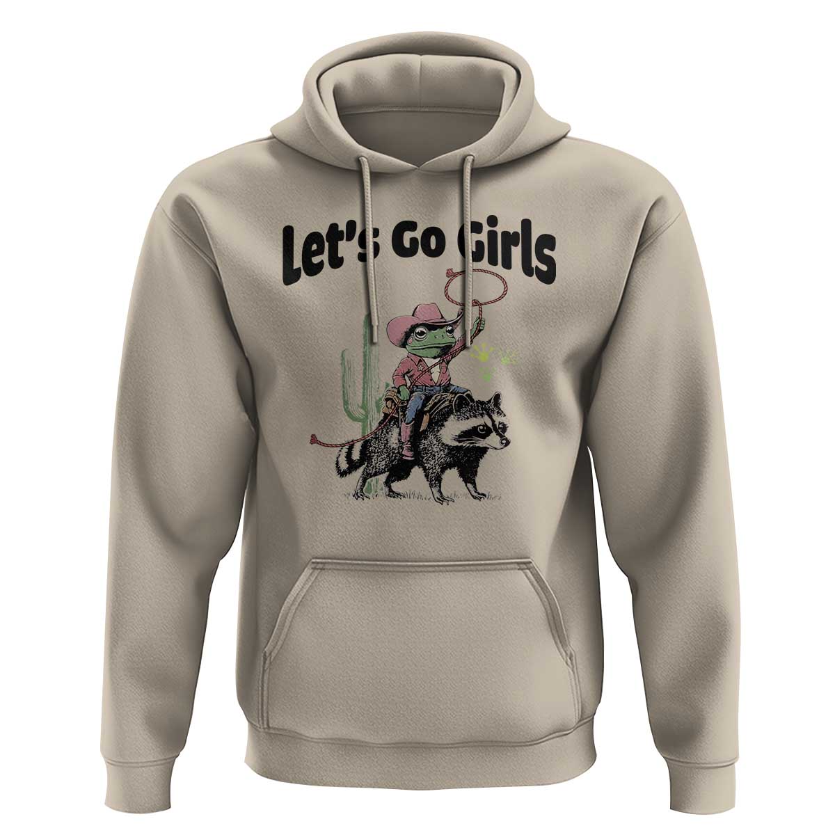 Cowboy Frog Riding Raccoon Hoodie Let's Go Girls - Wonder Print Shop