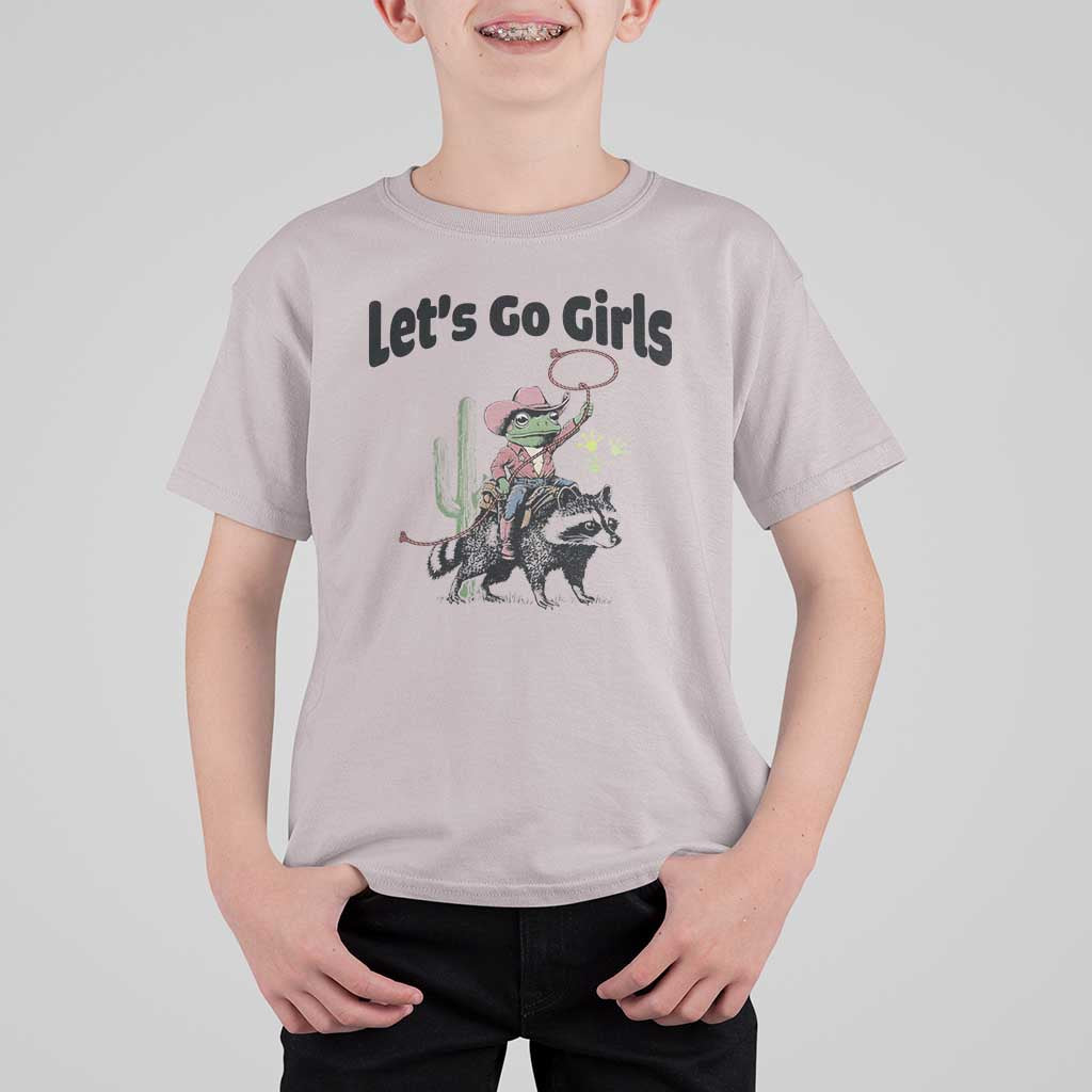 Cowboy Frog Riding Raccoon T Shirt For Kid Let's Go Girls - Wonder Print Shop