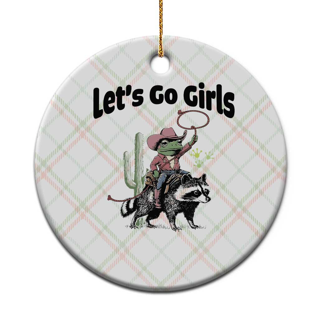 Cowboy Frog Riding Raccoon Ceramic Ornament Let's Go Girls - Wonder Print Shop