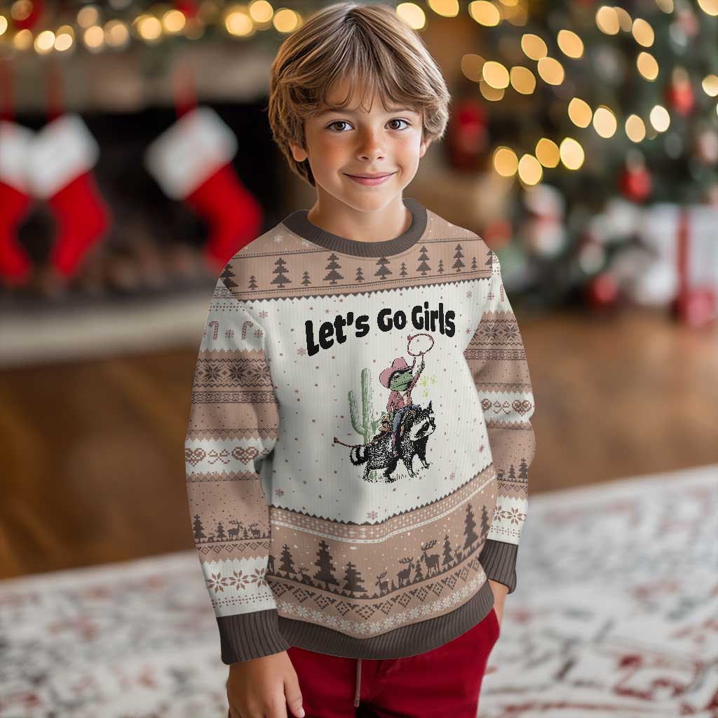 Cowboy Frog Riding Raccoon Ugly Christmas Sweater Let's Go Girls - Wonder Print Shop
