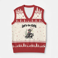Cowboy Frog Riding Raccoon V-Neck Knit Sweater Vest Let's Go Girls - Wonder Print Shop