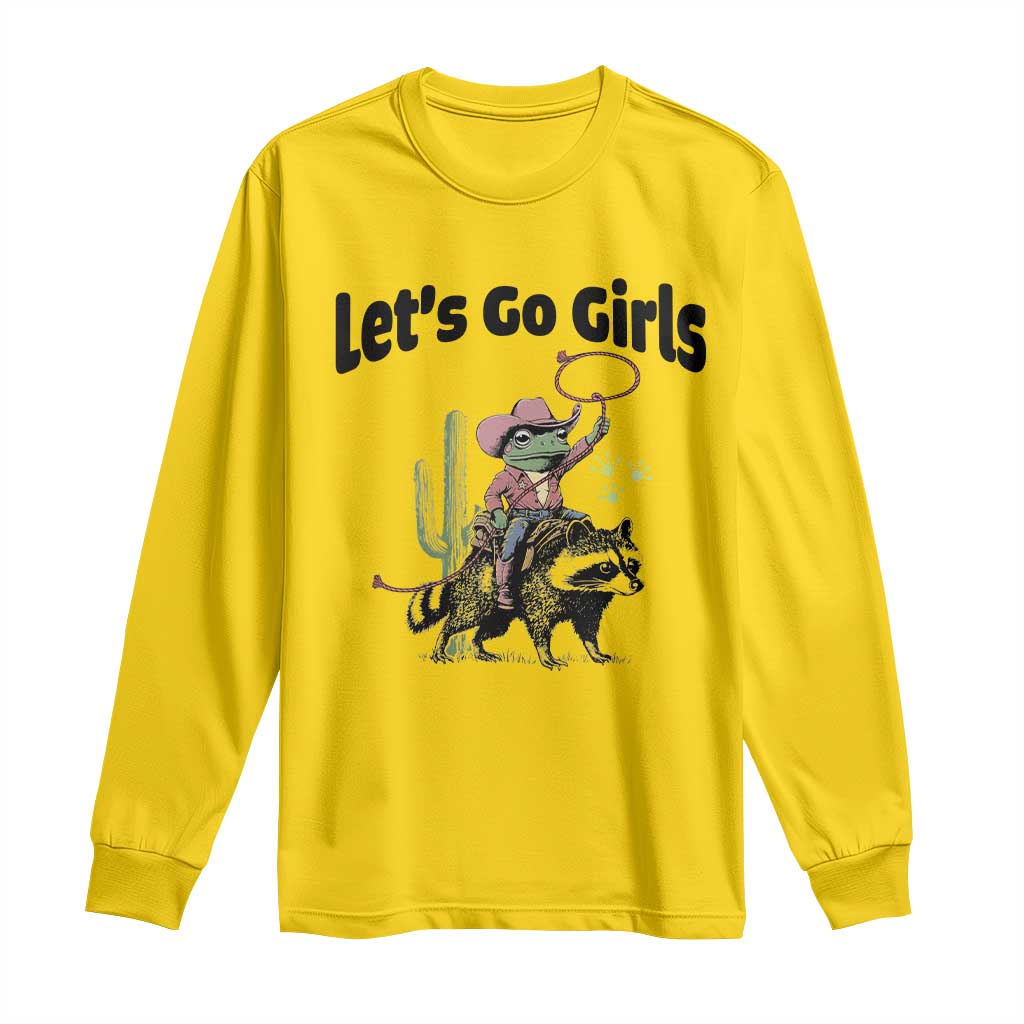 Cowboy Frog Riding Raccoon Long Sleeve Shirt Let's Go Girls - Wonder Print Shop