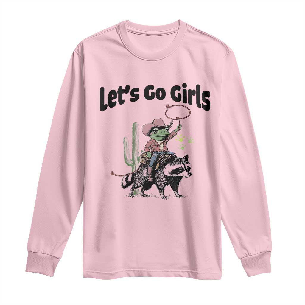 Cowboy Frog Riding Raccoon Long Sleeve Shirt Let's Go Girls - Wonder Print Shop