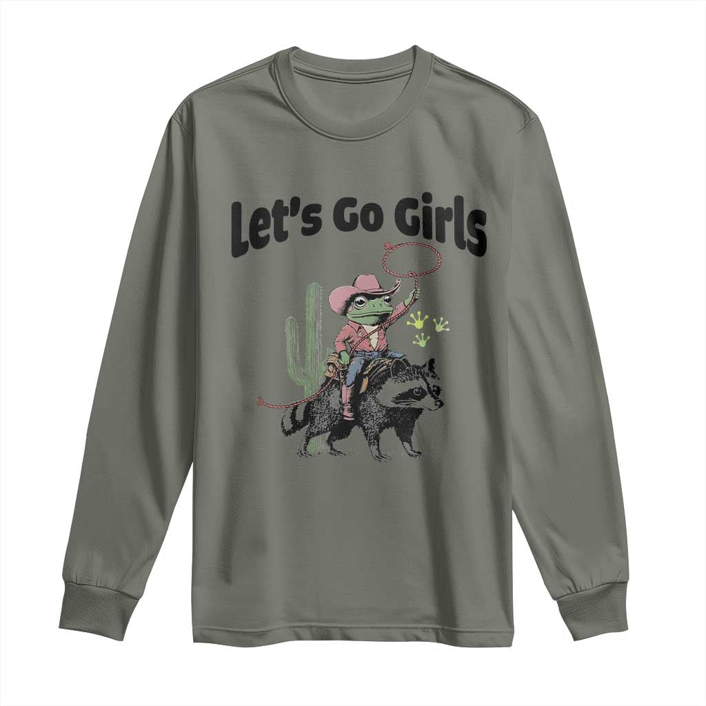 Cowboy Frog Riding Raccoon Long Sleeve Shirt Let's Go Girls - Wonder Print Shop