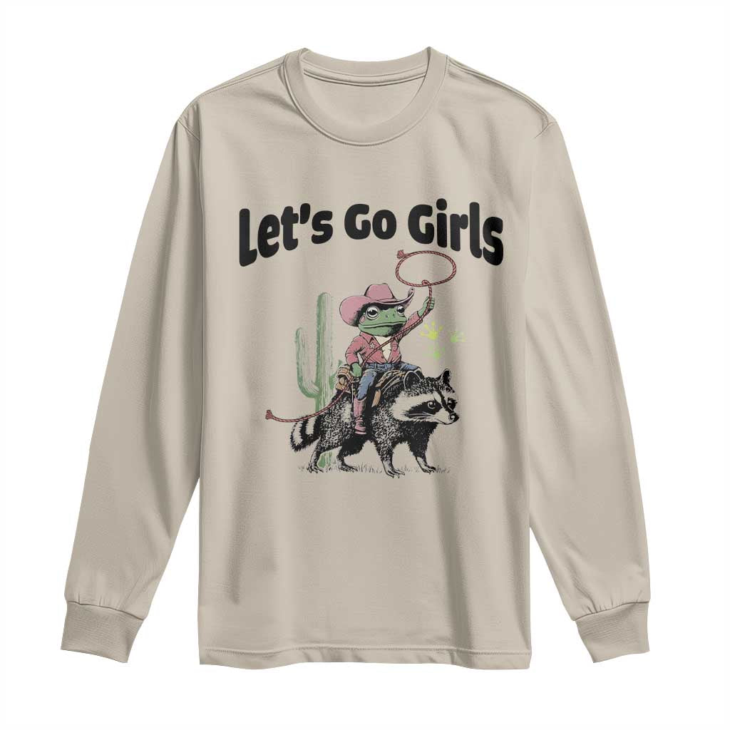Cowboy Frog Riding Raccoon Long Sleeve Shirt Let's Go Girls - Wonder Print Shop
