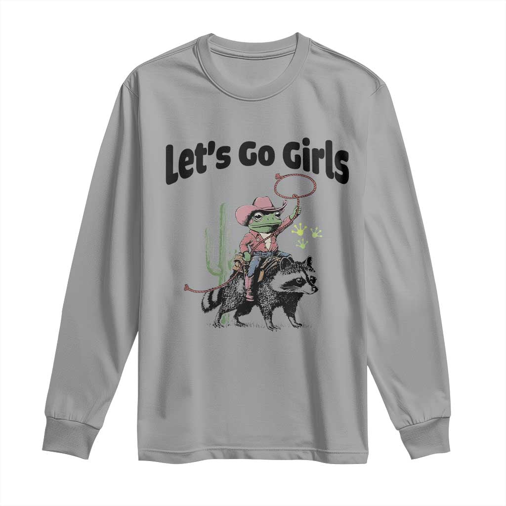 Cowboy Frog Riding Raccoon Long Sleeve Shirt Let's Go Girls - Wonder Print Shop