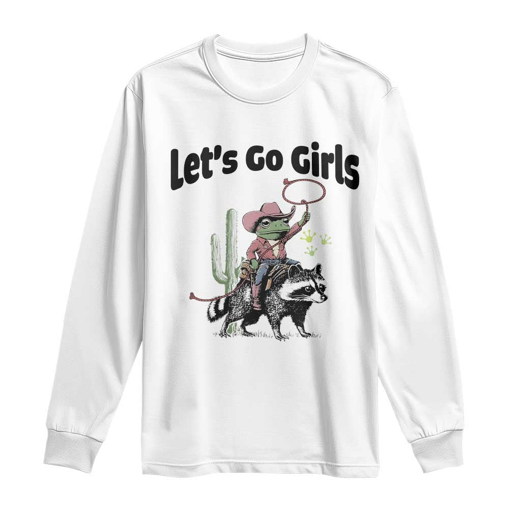 Cowboy Frog Riding Raccoon Long Sleeve Shirt Let's Go Girls - Wonder Print Shop