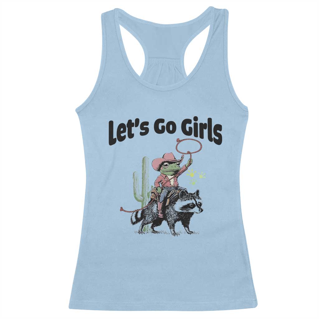 Cowboy Frog Riding Raccoon Racerback Tank Top Let's Go Girls - Wonder Print Shop