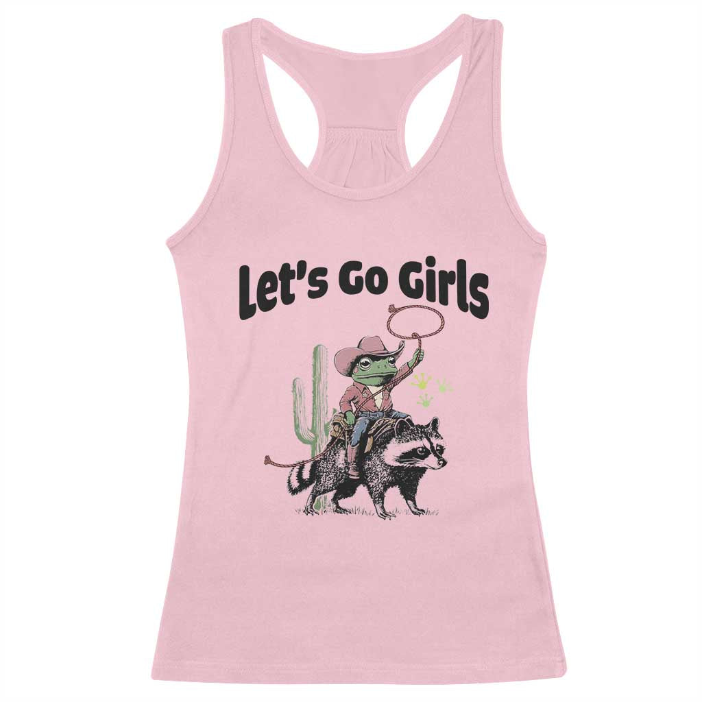 Cowboy Frog Riding Raccoon Racerback Tank Top Let's Go Girls - Wonder Print Shop