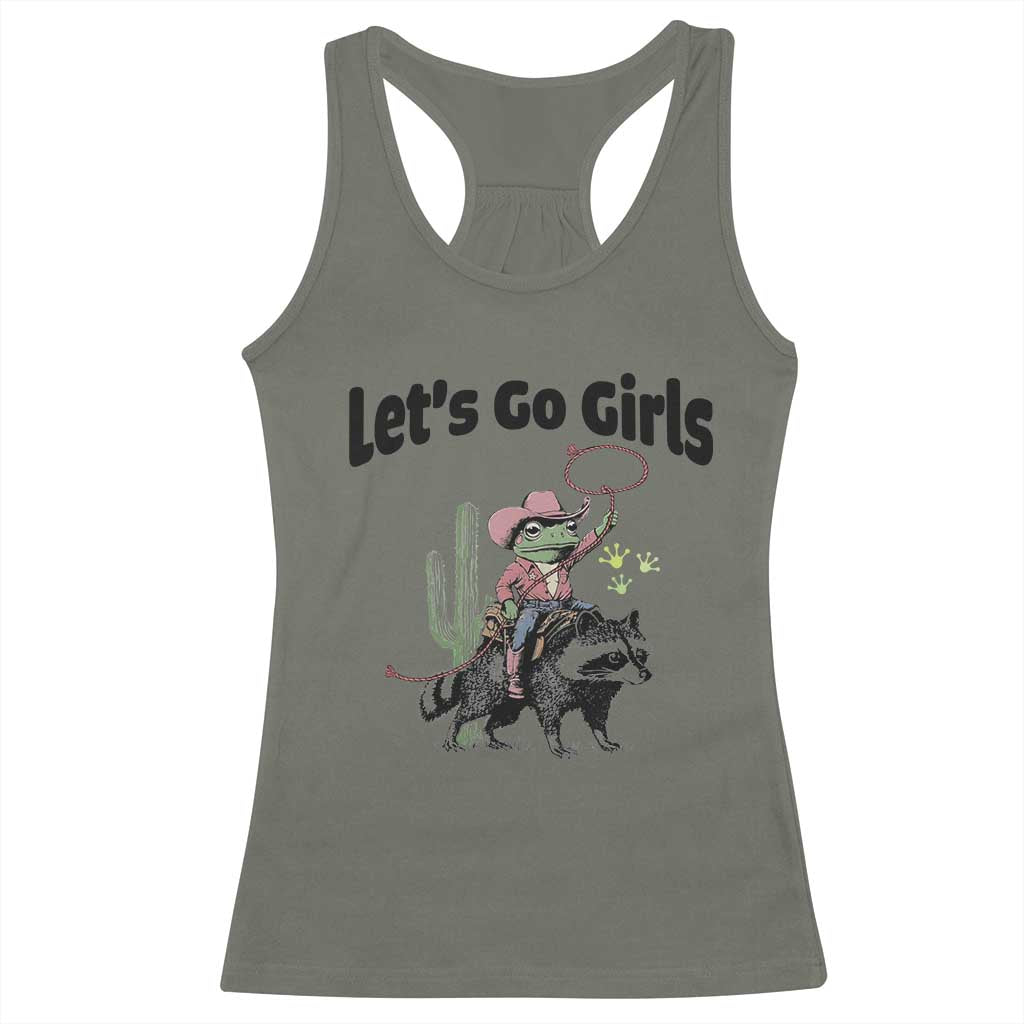 Cowboy Frog Riding Raccoon Racerback Tank Top Let's Go Girls - Wonder Print Shop