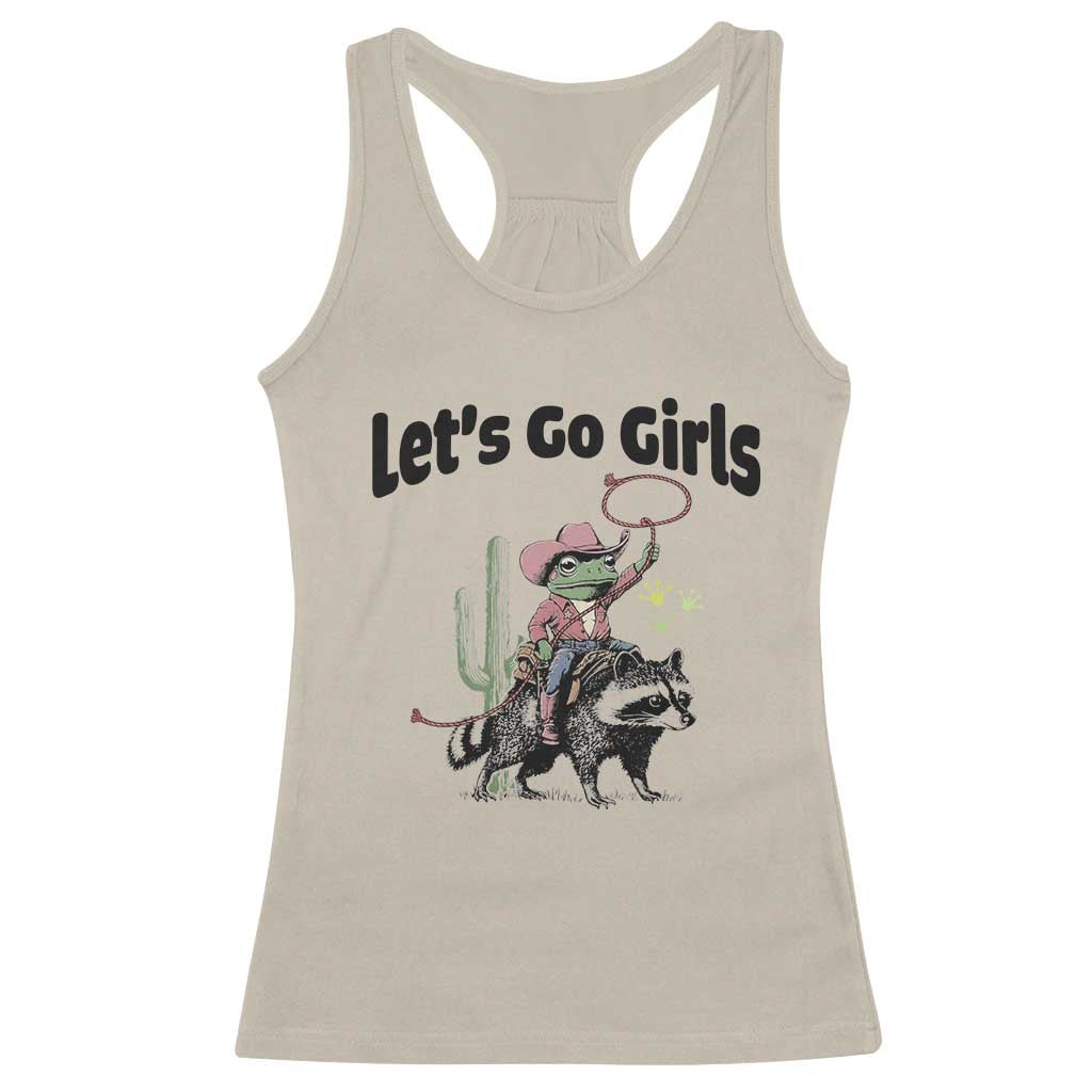 Cowboy Frog Riding Raccoon Racerback Tank Top Let's Go Girls - Wonder Print Shop