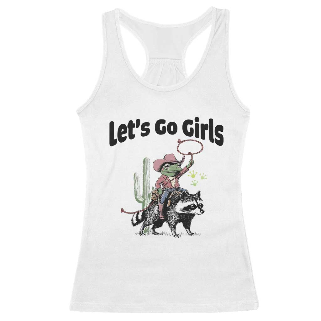 Cowboy Frog Riding Raccoon Racerback Tank Top Let's Go Girls - Wonder Print Shop