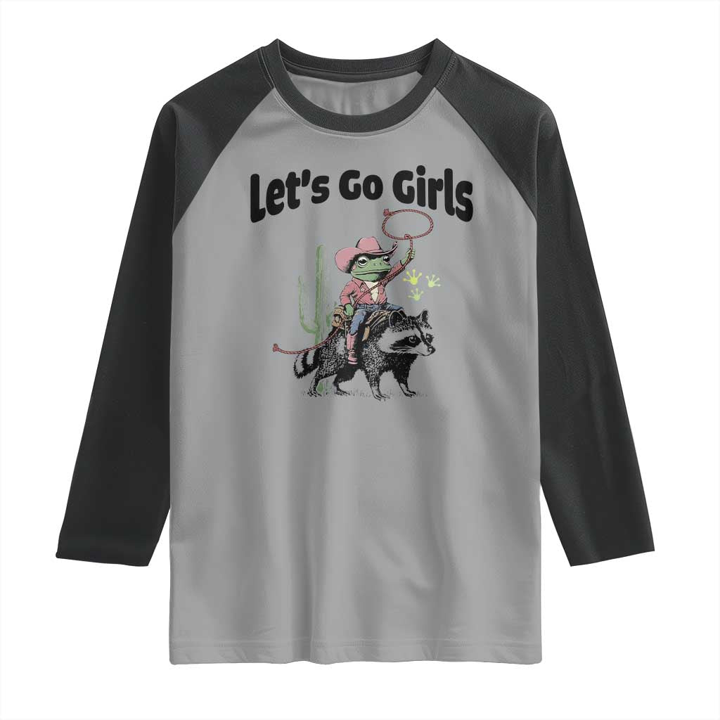 Cowboy Frog Riding Raccoon Raglan Shirt Let's Go Girls - Wonder Print Shop