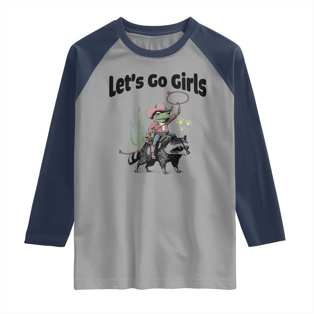 Cowboy Frog Riding Raccoon Raglan Shirt Let's Go Girls - Wonder Print Shop