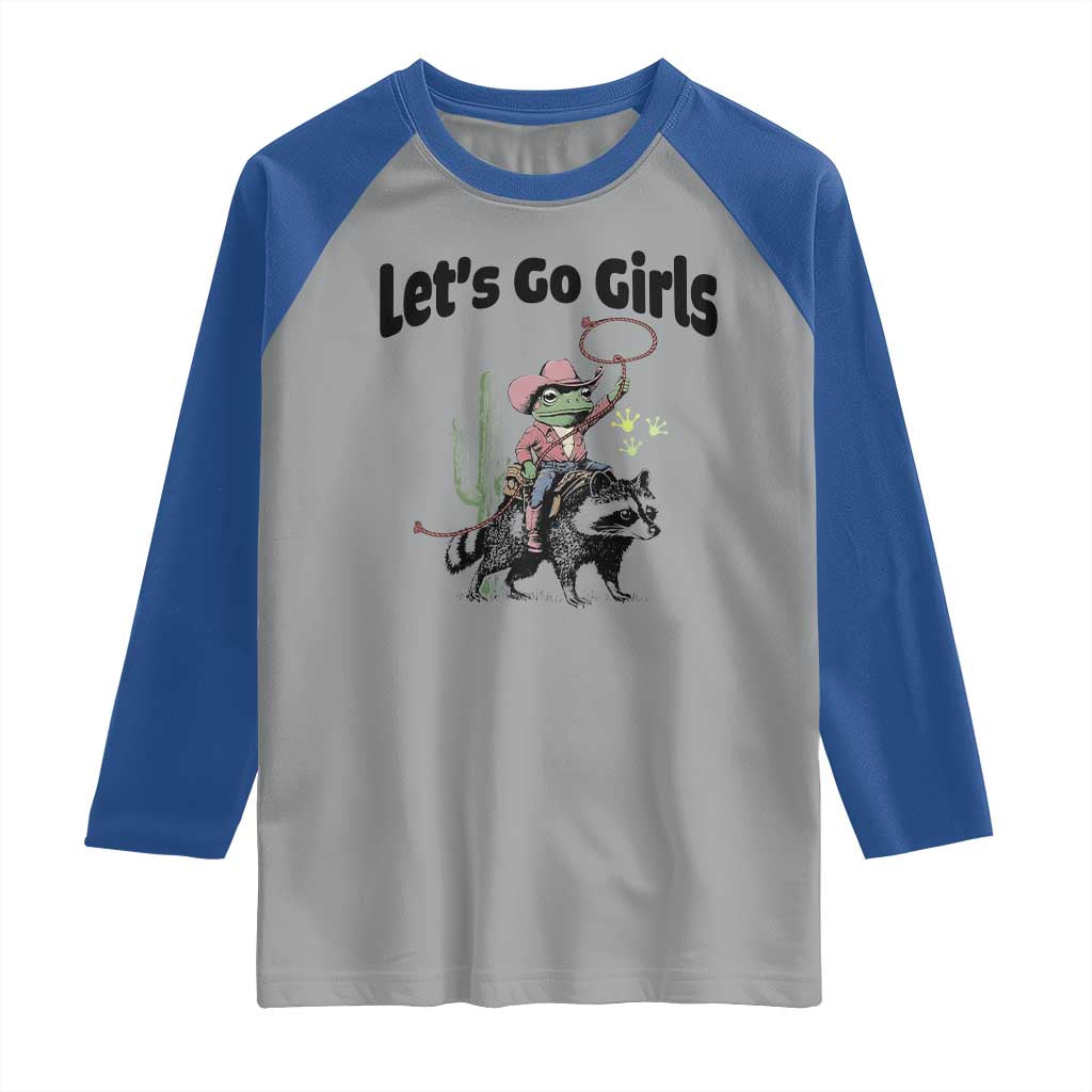 Cowboy Frog Riding Raccoon Raglan Shirt Let's Go Girls - Wonder Print Shop
