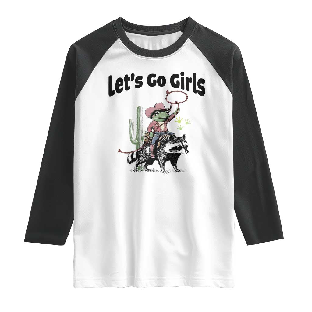 Cowboy Frog Riding Raccoon Raglan Shirt Let's Go Girls - Wonder Print Shop