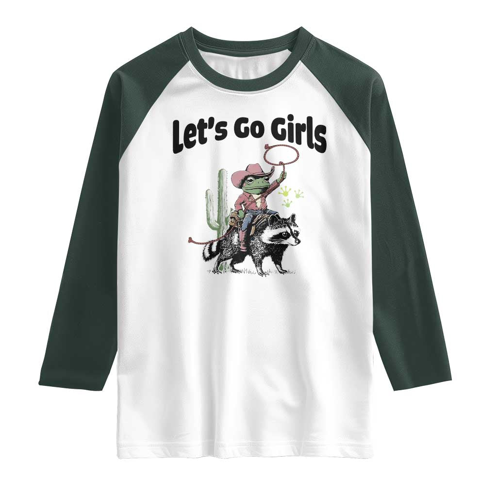 Cowboy Frog Riding Raccoon Raglan Shirt Let's Go Girls - Wonder Print Shop