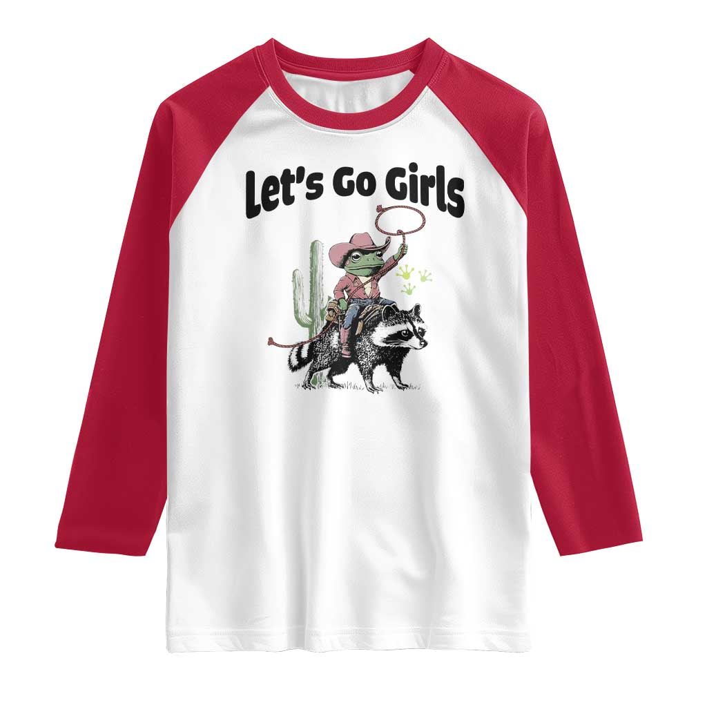 Cowboy Frog Riding Raccoon Raglan Shirt Let's Go Girls - Wonder Print Shop