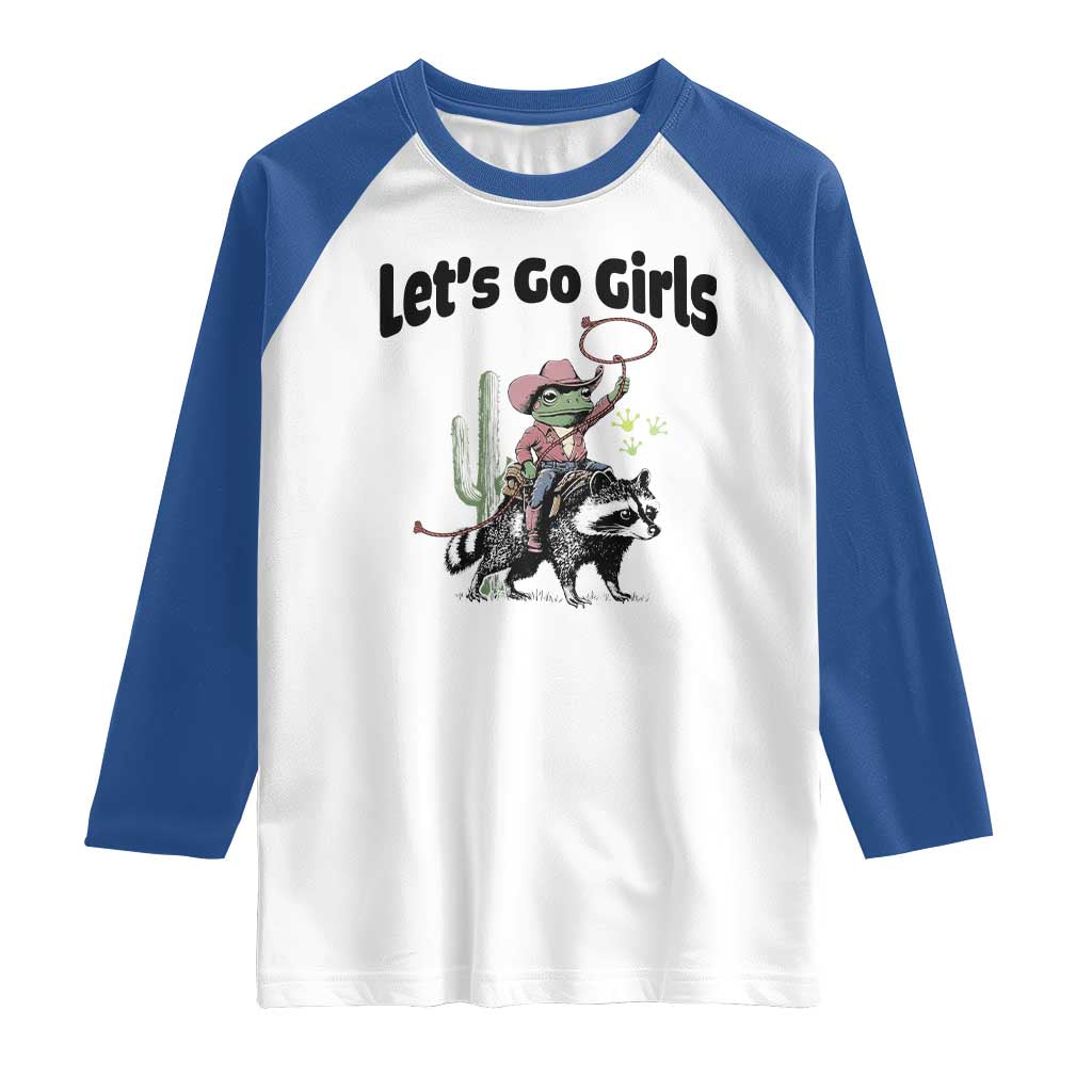 Cowboy Frog Riding Raccoon Raglan Shirt Let's Go Girls - Wonder Print Shop