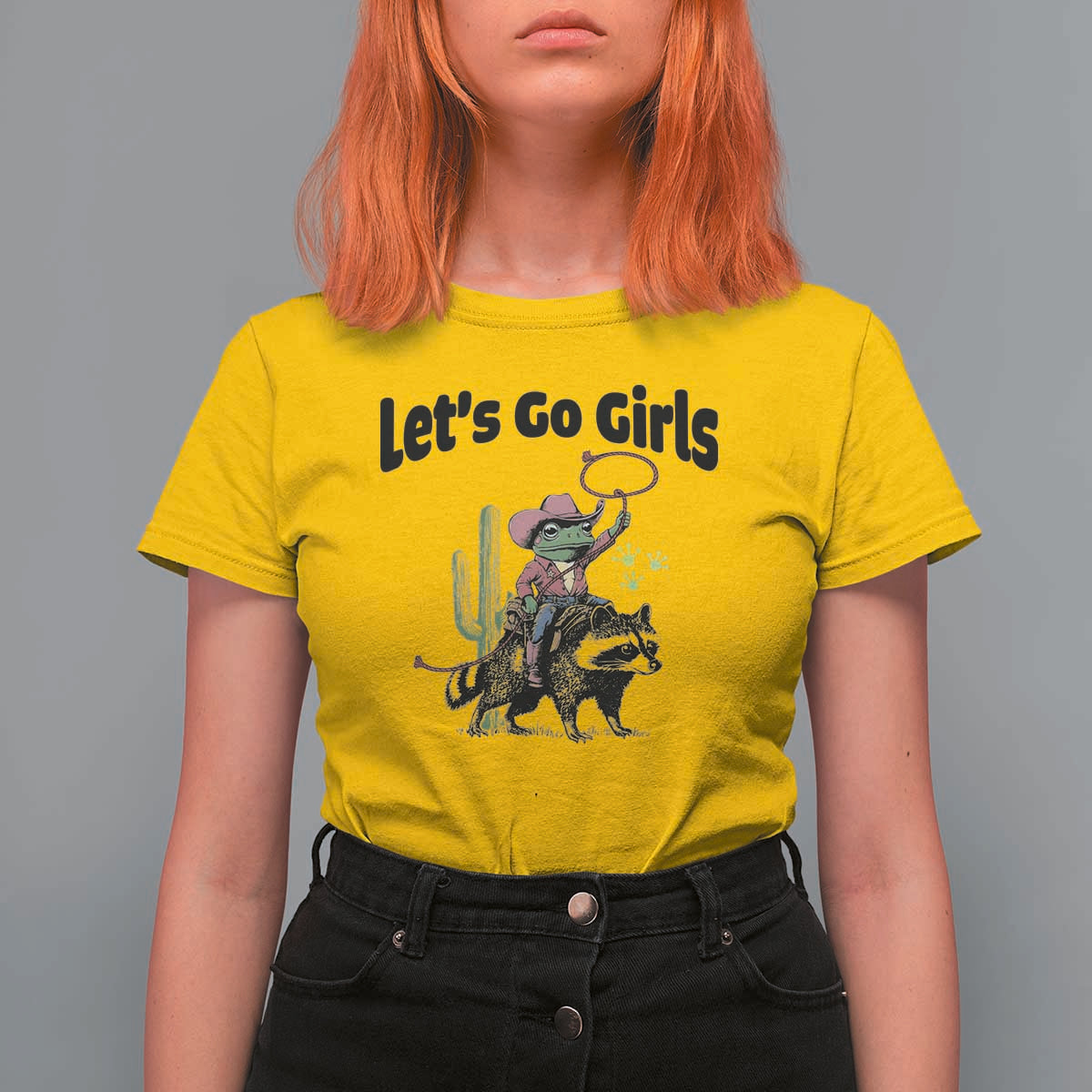 Cowboy Frog Riding Raccoon T Shirt For Women Let's Go Girls - Wonder Print Shop