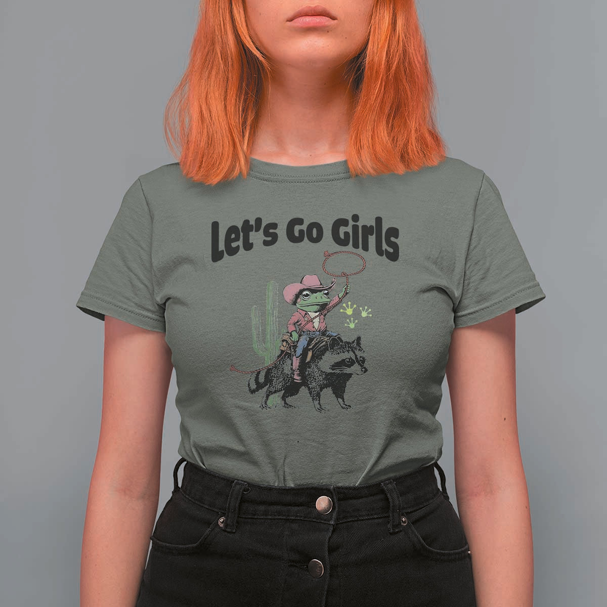 Cowboy Frog Riding Raccoon T Shirt For Women Let's Go Girls - Wonder Print Shop