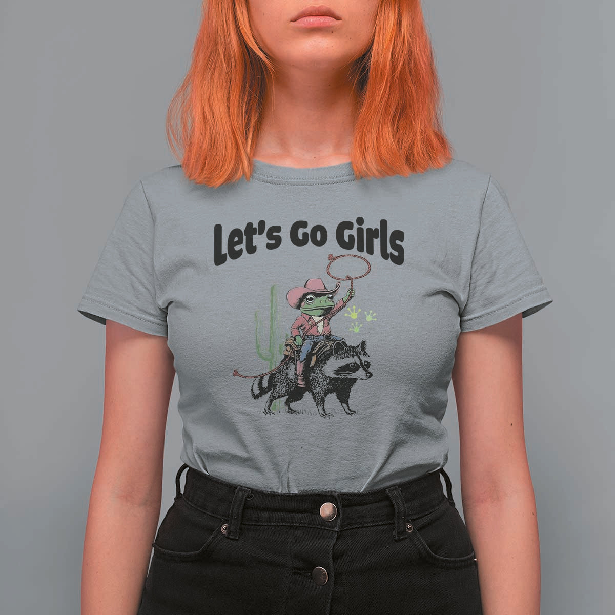 Cowboy Frog Riding Raccoon T Shirt For Women Let's Go Girls - Wonder Print Shop