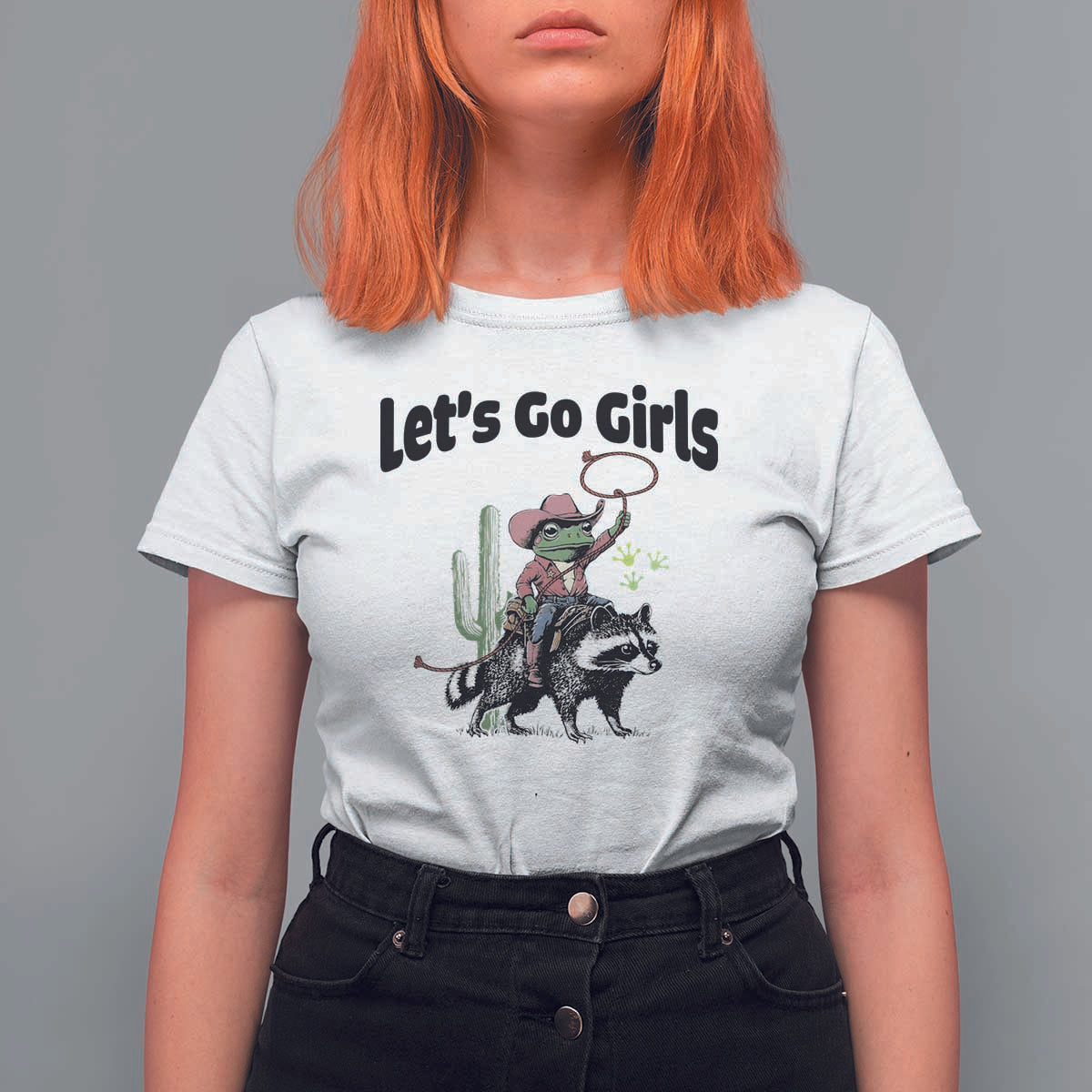 Cowboy Frog Riding Raccoon T Shirt For Women Let's Go Girls - Wonder Print Shop