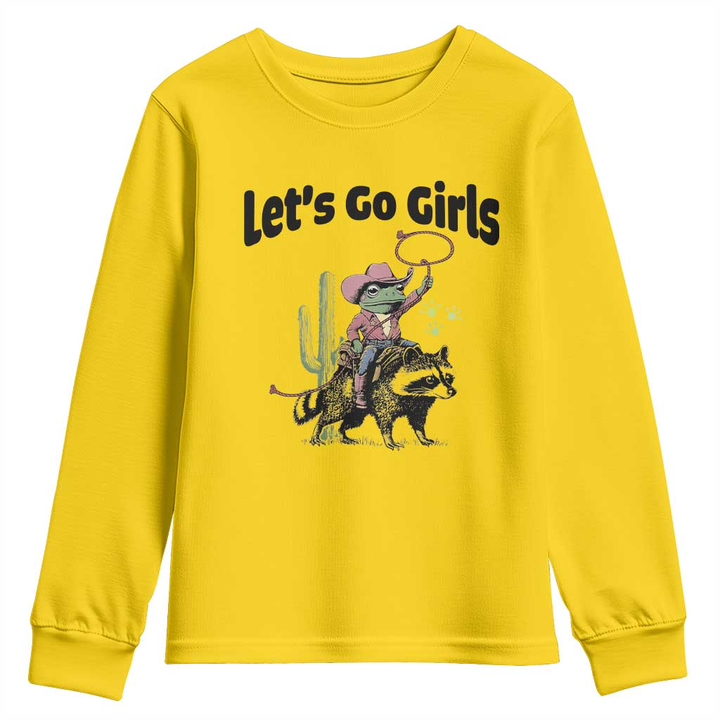 Cowboy Frog Riding Raccoon Youth Sweatshirt Let's Go Girls - Wonder Print Shop