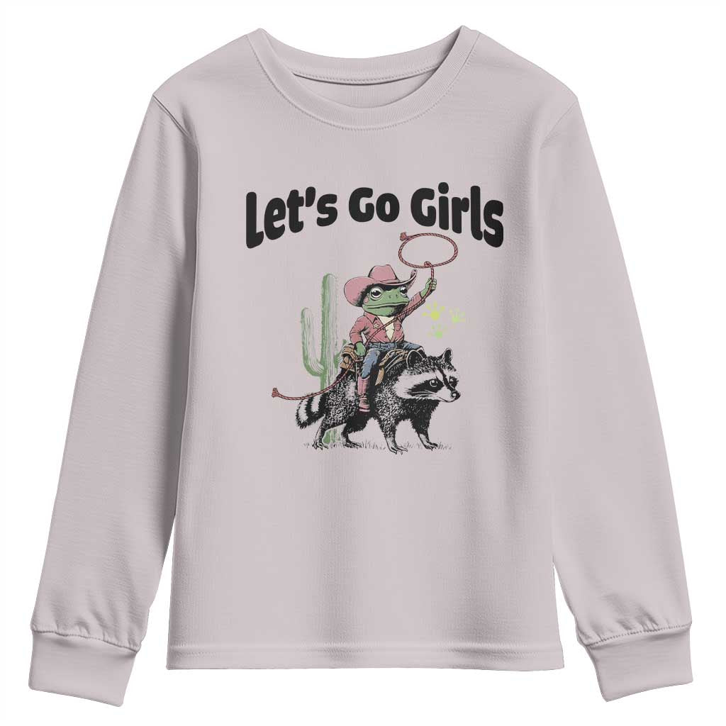 Cowboy Frog Riding Raccoon Youth Sweatshirt Let's Go Girls - Wonder Print Shop