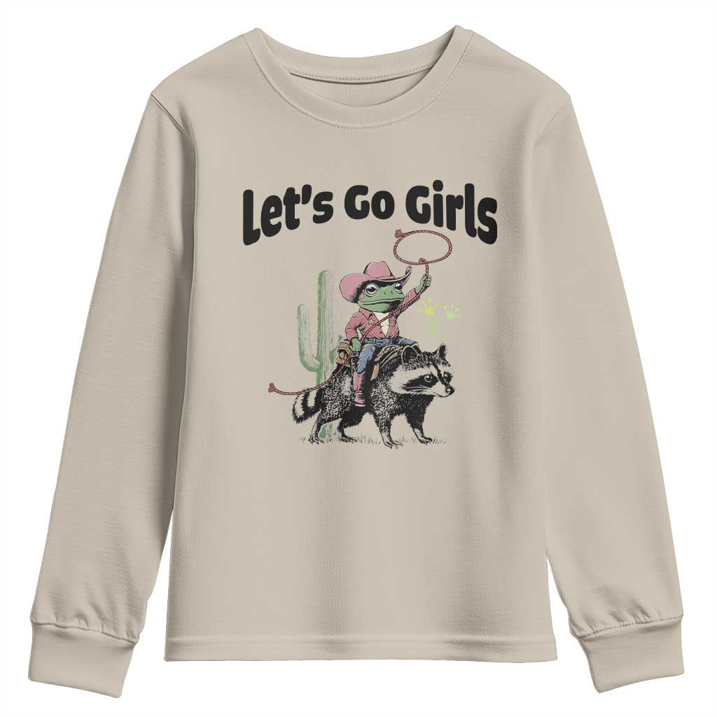 Cowboy Frog Riding Raccoon Youth Sweatshirt Let's Go Girls - Wonder Print Shop