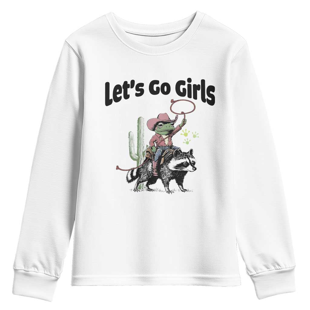 Cowboy Frog Riding Raccoon Youth Sweatshirt Let's Go Girls - Wonder Print Shop