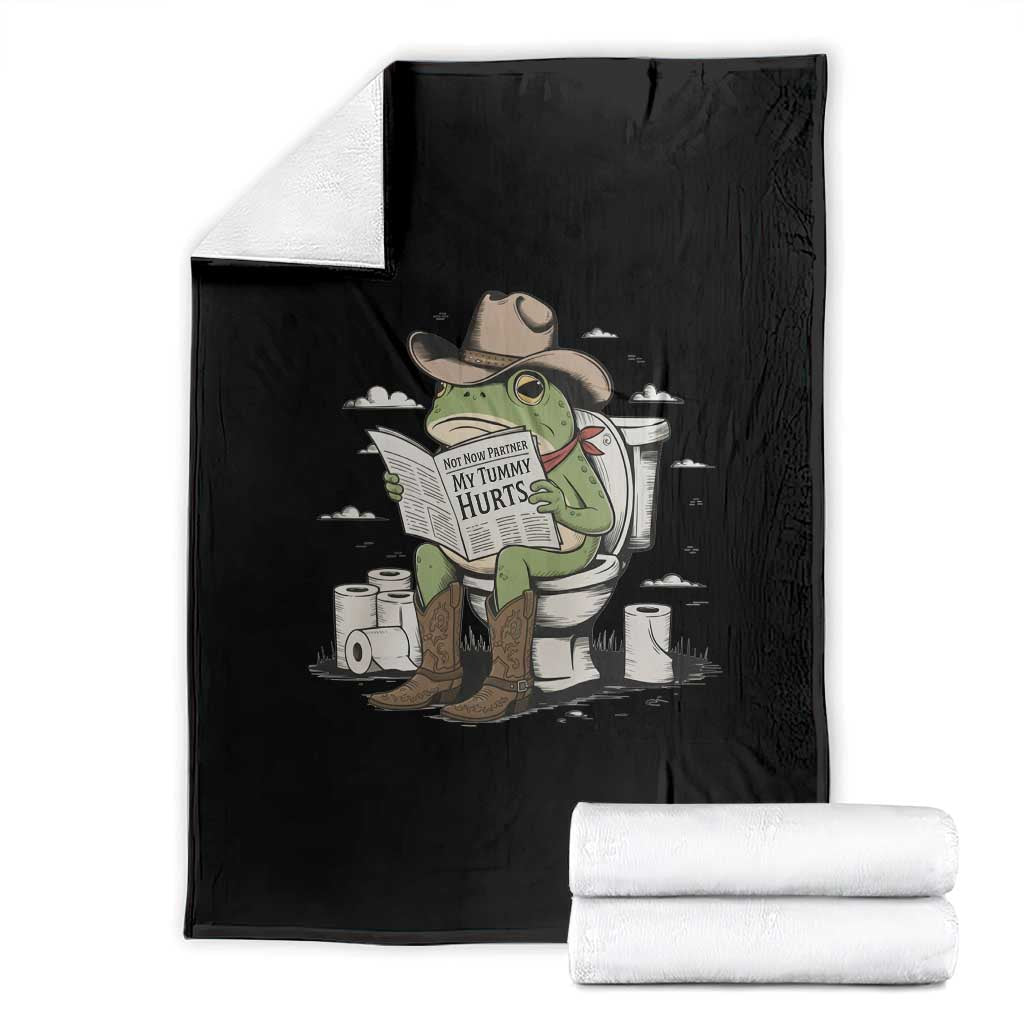Funny Cowboy Frog Throw Blanket Not Now Partner My Tummy Hurts - Wonder Print Shop