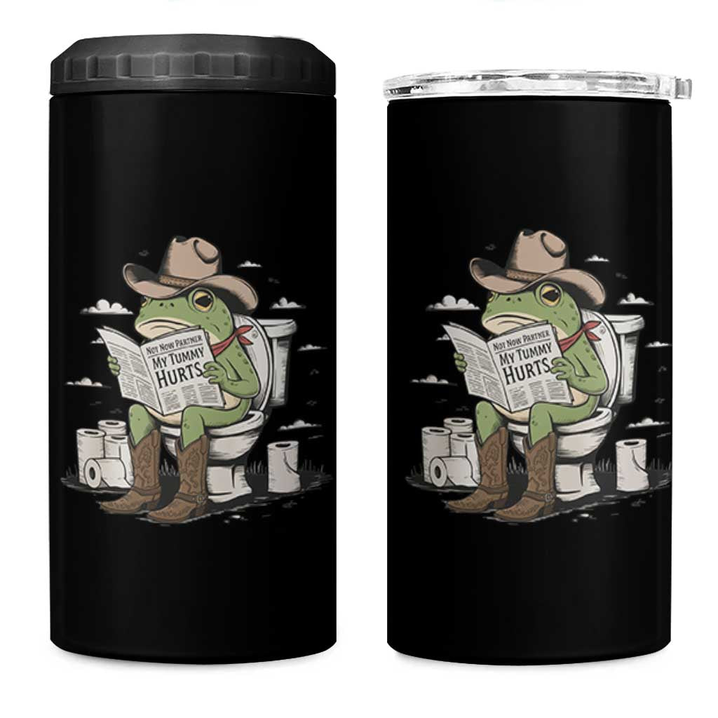 Funny Cowboy Frog 4 in 1 Can Cooler Tumbler Not Now Partner My Tummy Hurts