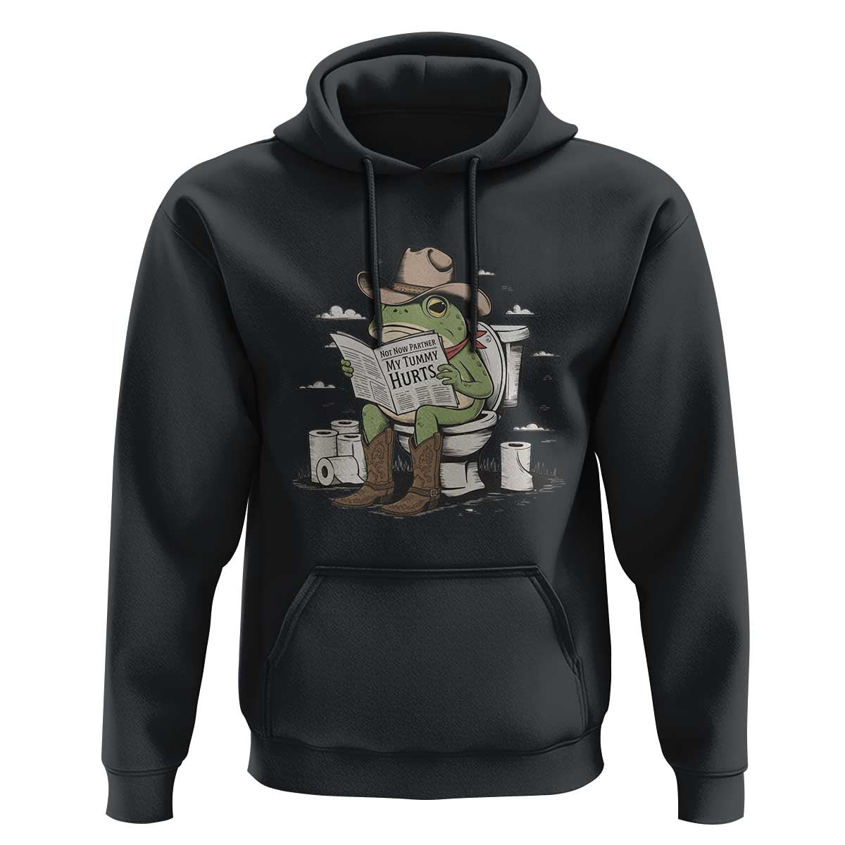 Funny Cowboy Frog Hoodie Not Now Partner My Tummy Hurts - Wonder Print Shop