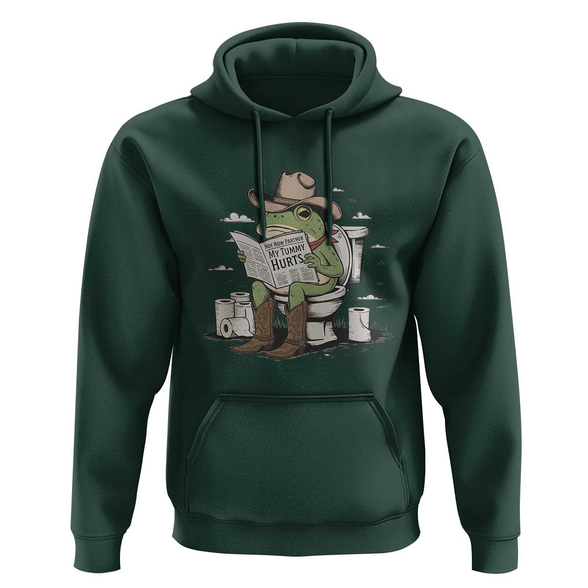 Funny Cowboy Frog Hoodie Not Now Partner My Tummy Hurts - Wonder Print Shop