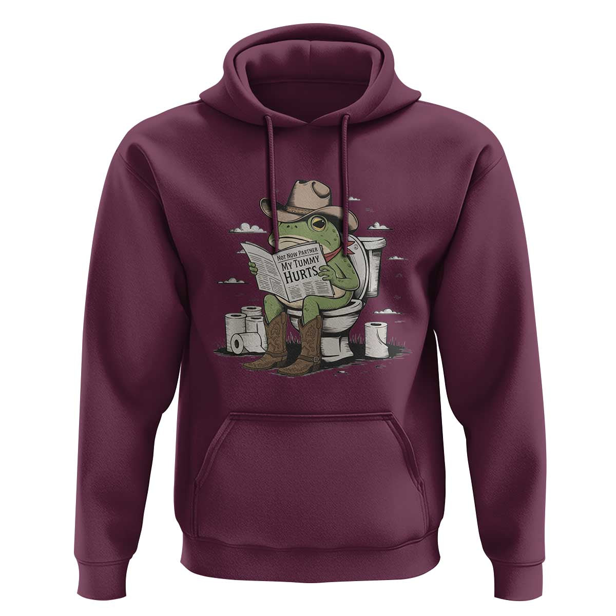Funny Cowboy Frog Hoodie Not Now Partner My Tummy Hurts - Wonder Print Shop