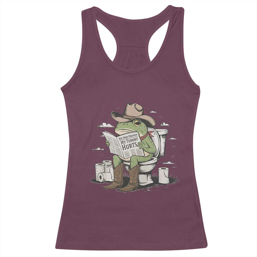 Funny Cowboy Frog Racerback Tank Top Not Now Partner My Tummy Hurts - Wonder Print Shop