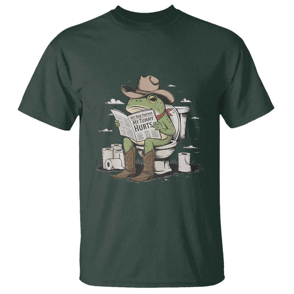 Funny Cowboy Frog T Shirt Not Now Partner My Tummy Hurts - Wonder Print Shop