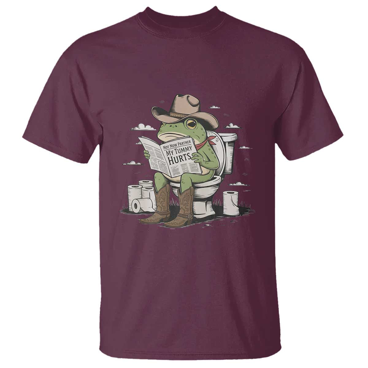 Funny Cowboy Frog T Shirt Not Now Partner My Tummy Hurts - Wonder Print Shop